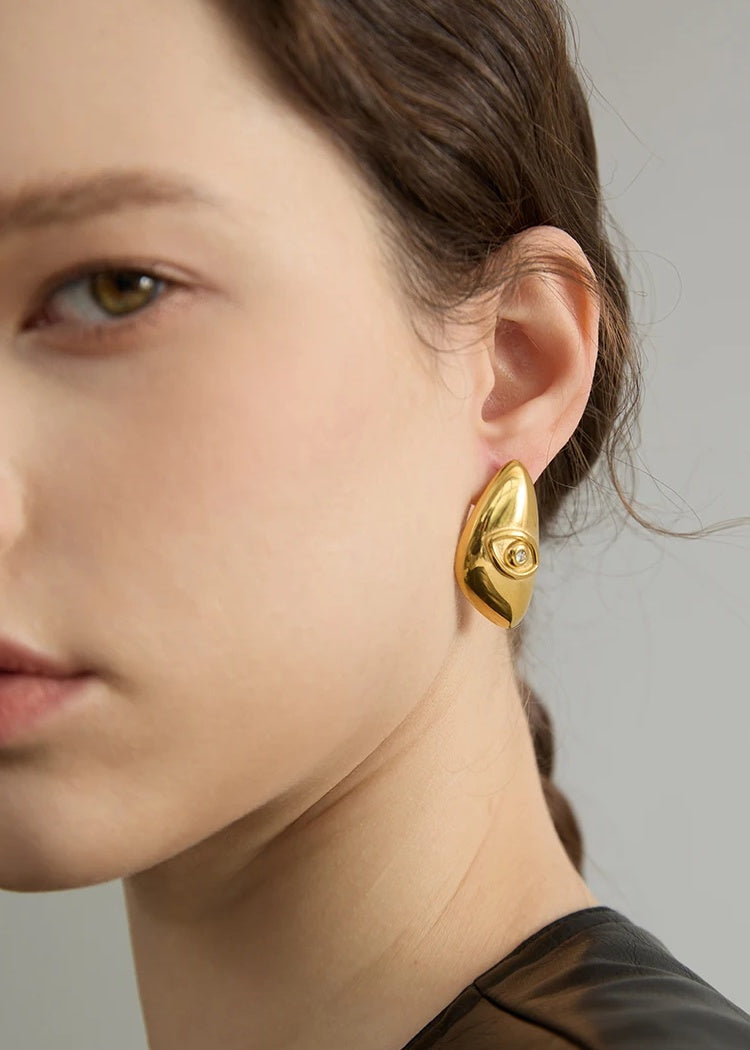 Eye Triangle Stylish Stud Earrings - Ecru