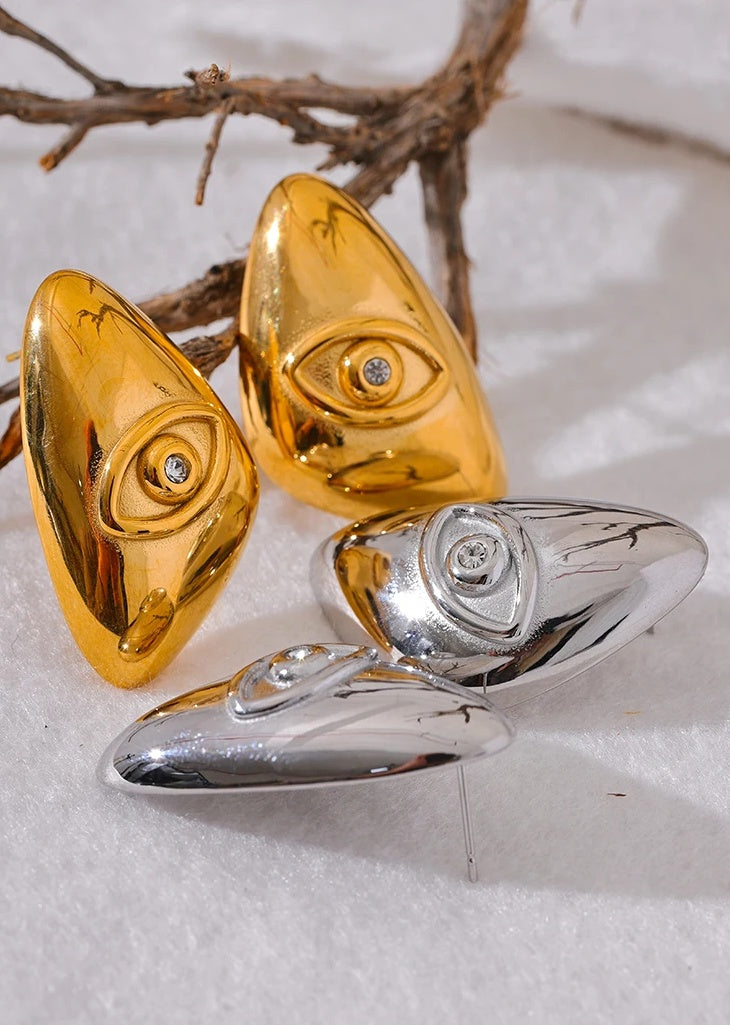 Eye Triangle Stylish Stud Earrings - Ecru