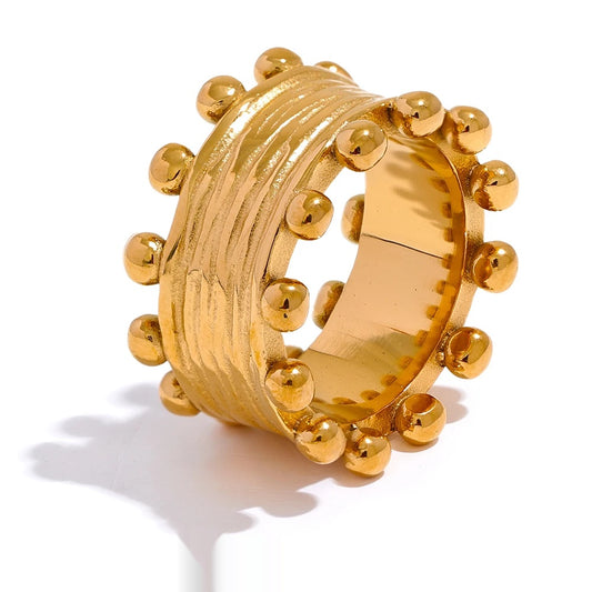 Fashion Wide Statement Texture Ring - Ecru