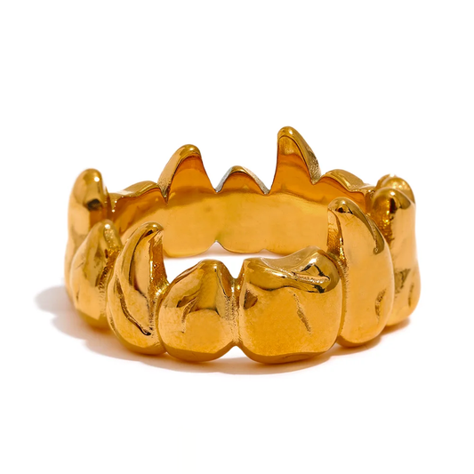 Flame Heart Wide Personalized Ring - Ecru