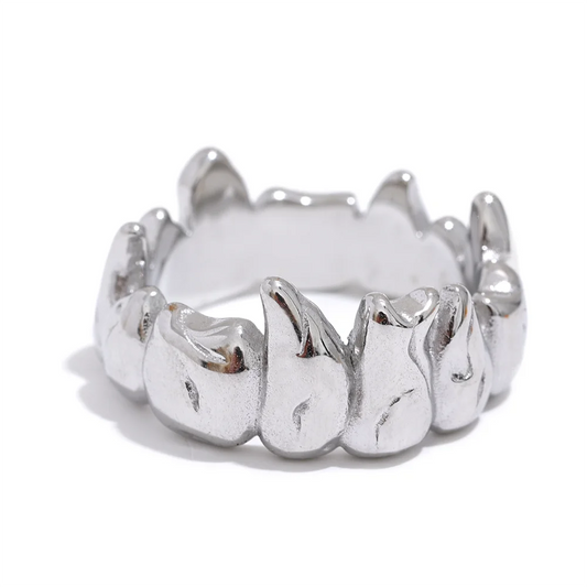 Flame Heart Wide Personalized Ring - Ecru
