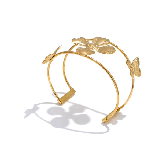 Flower Butterfly Textured Cuff Bracelet - Ecru