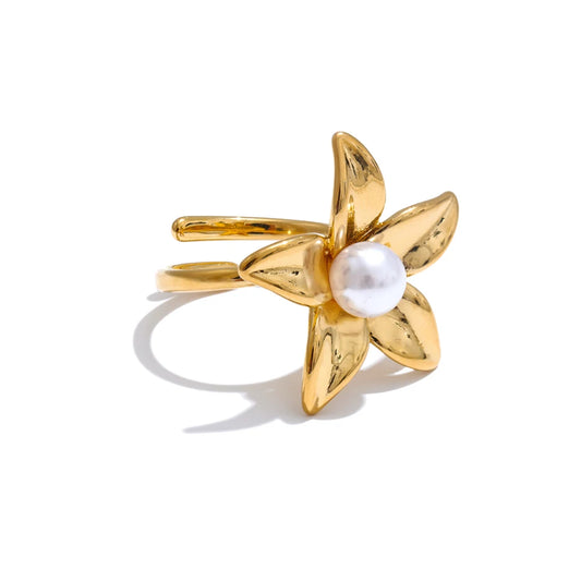 Flower Pearl Timeless Adjustable Ring - Ecru