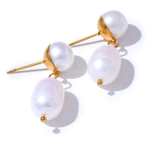 Freshwater Pearl Geometric Drop Earrings - Ecru