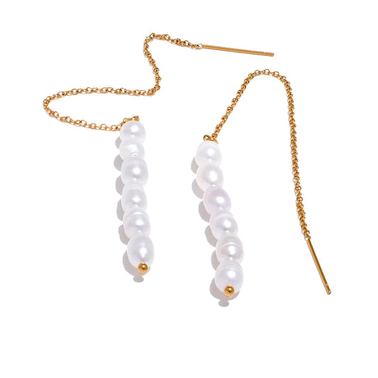 Freshwater Pearl Shiny Drop Earrings - Ecru