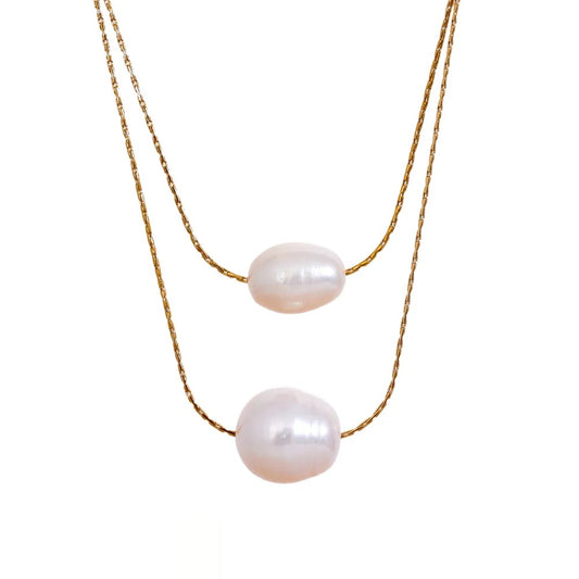 Freshwater Pearls Double Layer Necklace - Ecru