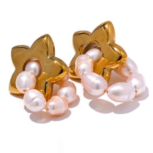 Freshwater Pearls Star Drop Earrings - Ecru