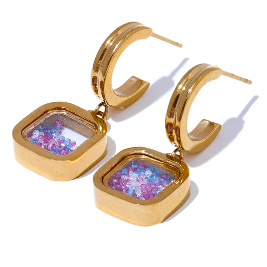 Geometric Crystal Beaded Drop Earrings - Ecru