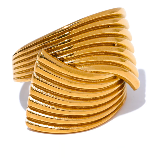 Geometric Golden Wide Statement Ring - Ecru