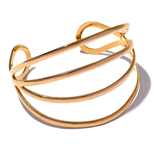 Geometric Hollow Cuff Wrist Bracelet - Ecru