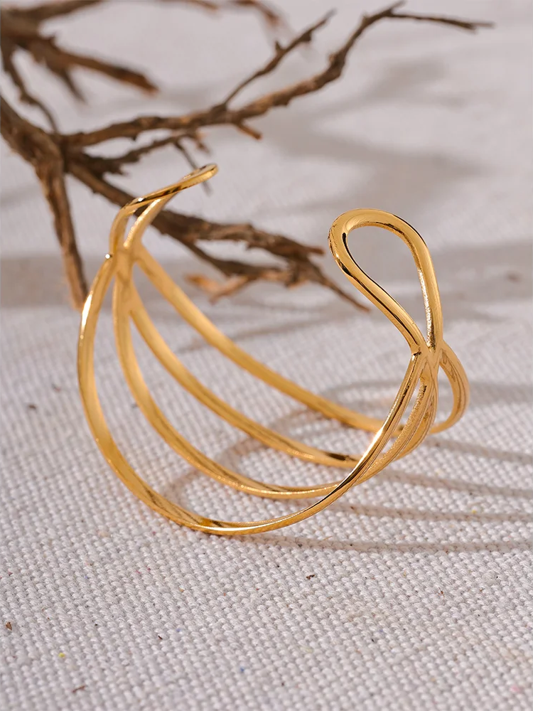 Geometric Hollow Cuff Wrist Bracelet - Ecru