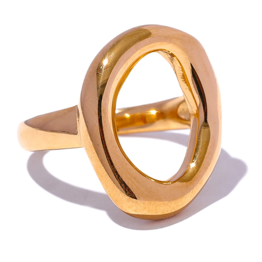 Geometric Hollow Golden Minimalist Ring - Ecru