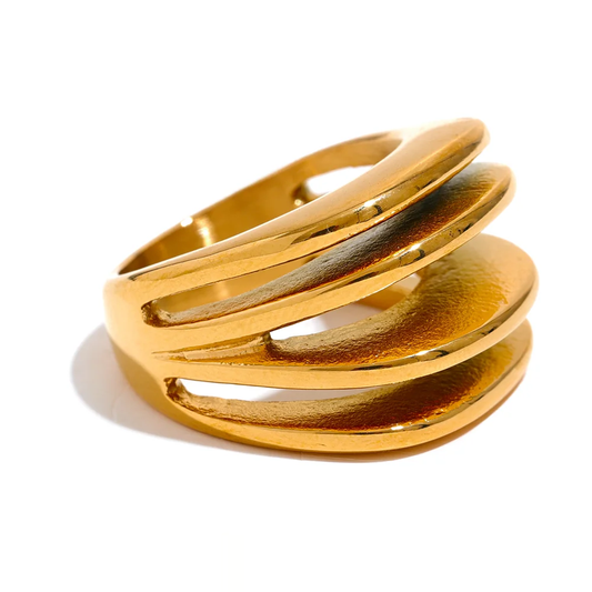 Geometric Hollow Layered Wide Ring - Ecru