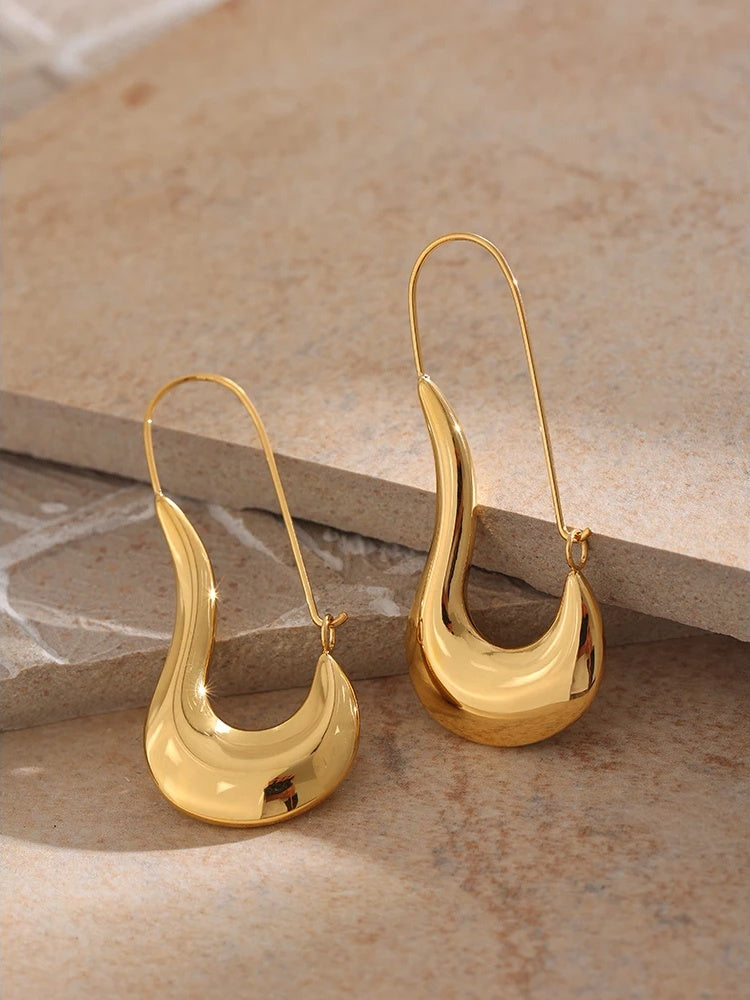 Geometric Minimalist Plated Hoop Earrings - Ecru