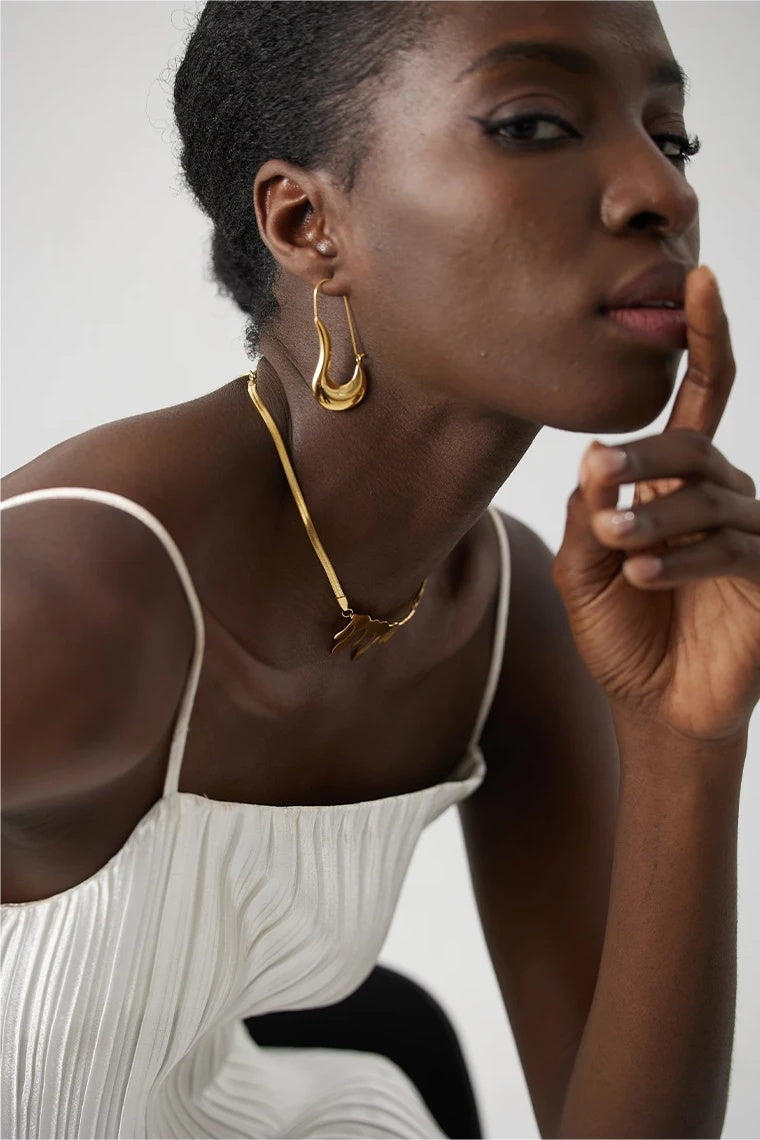 Geometric Minimalist Plated Hoop Earrings - Ecru