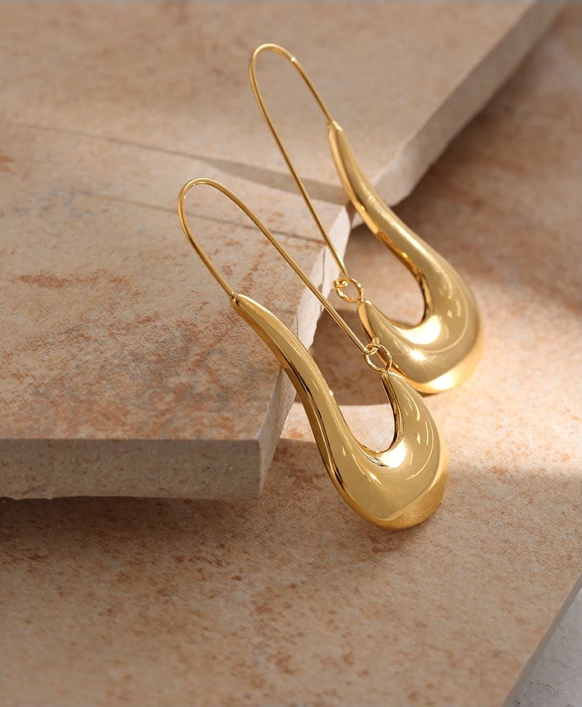 Geometric Minimalist Plated Hoop Earrings - Ecru