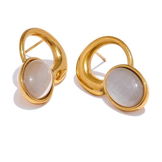 Geometric Natural Stone Stud Earrings - Ecru