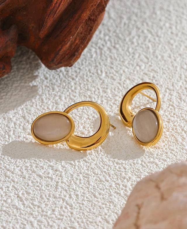 Geometric Natural Stone Stud Earrings - Ecru