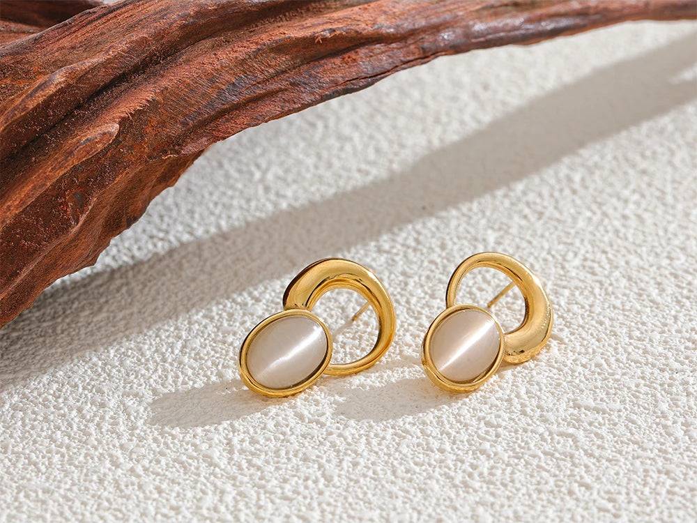 Geometric Natural Stone Stud Earrings - Ecru