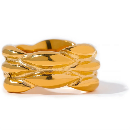 Geometric Texture Metal Statement Ring - Ecru