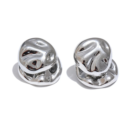 Geometric Textured Chunky Stud Earrings - Ecru