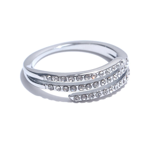 Geometric Zircon Layered Statement Ring - Ecru