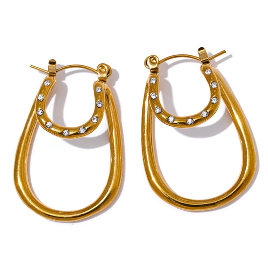 Geometric Zircon Timeless Hoop Earrings - Ecru