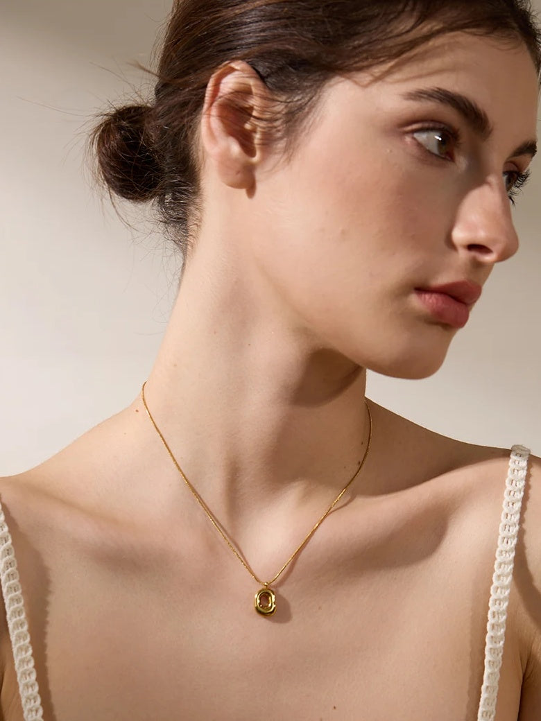 Geometry Hollow Pendant Charm Necklace - Ecru