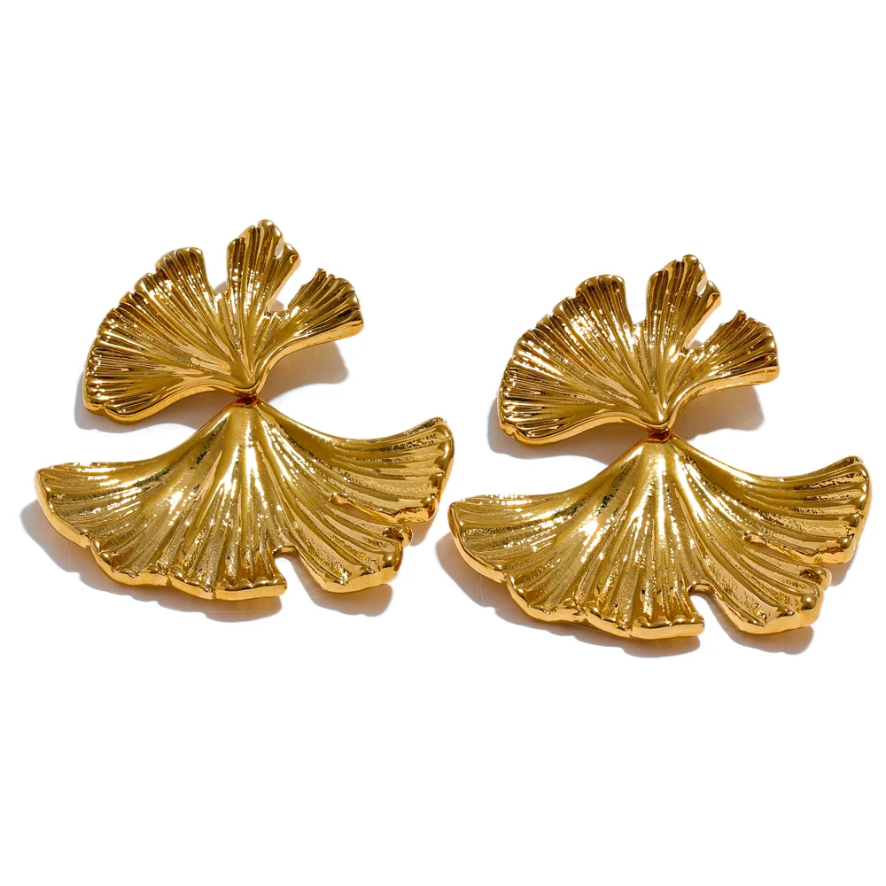 Ginkgo Leaf Drop Statement Earrings