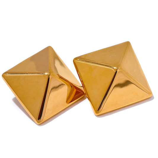 Glossy Smooth Square Big Earrings - Ecru