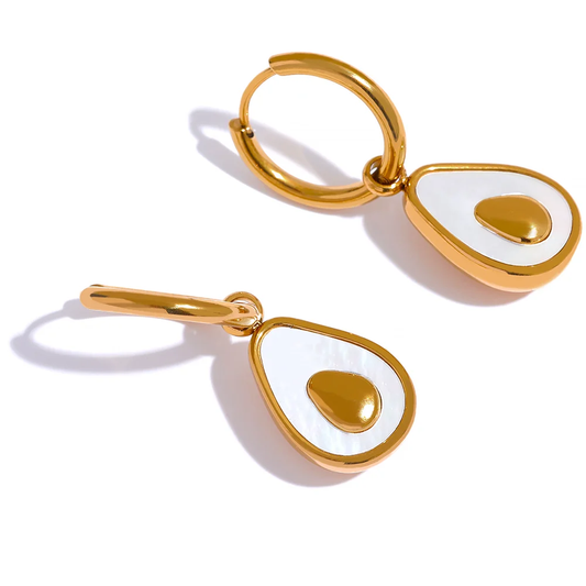 Golden Avocado Fruit Huggie Earrings - Ecru