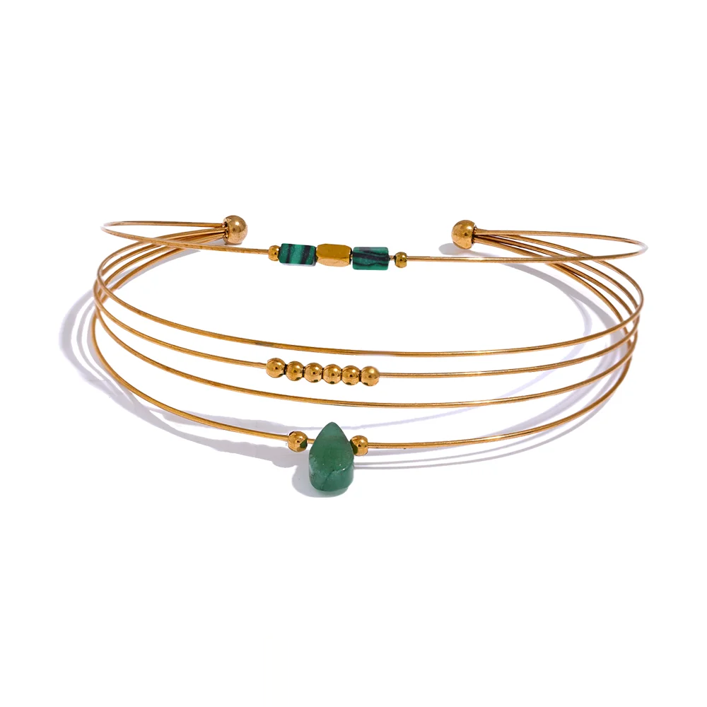 Green Agent Stone Circle Bracelet - Ecru