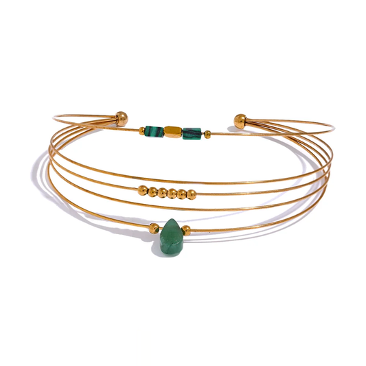 Green Agent Stone Circle Bracelet - Ecru