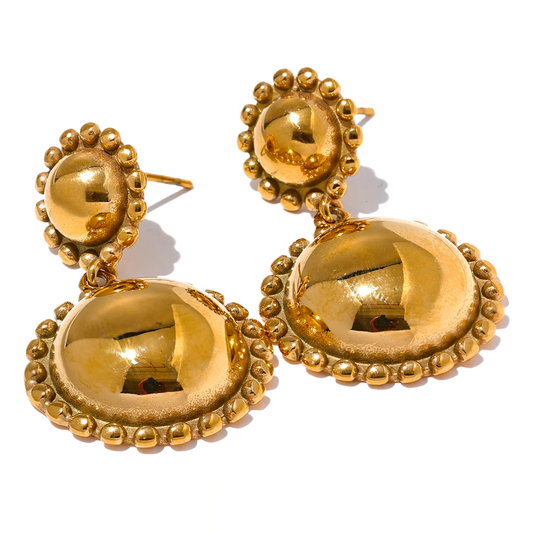 Half Round Ball Drop Earrings - Ecru
