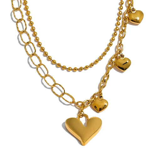 Heart Chain Double Layer Necklace - Ecru