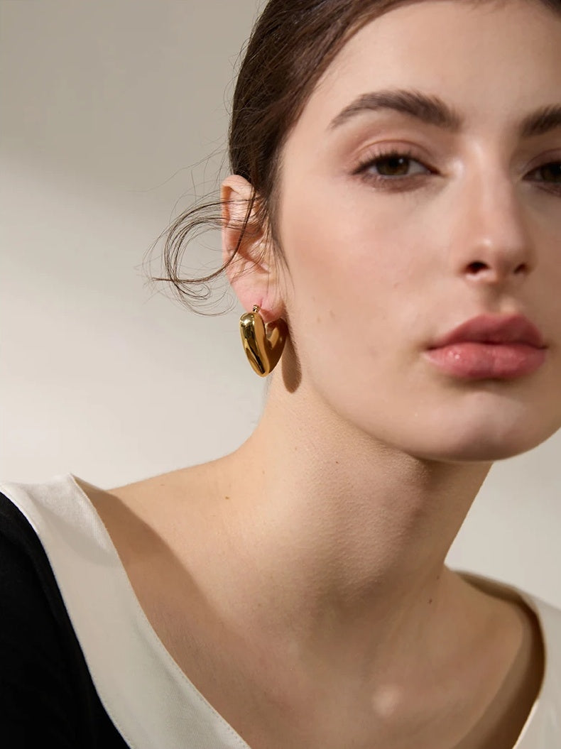 Heart Chunky Versatile Hoop Earrings - Ecru