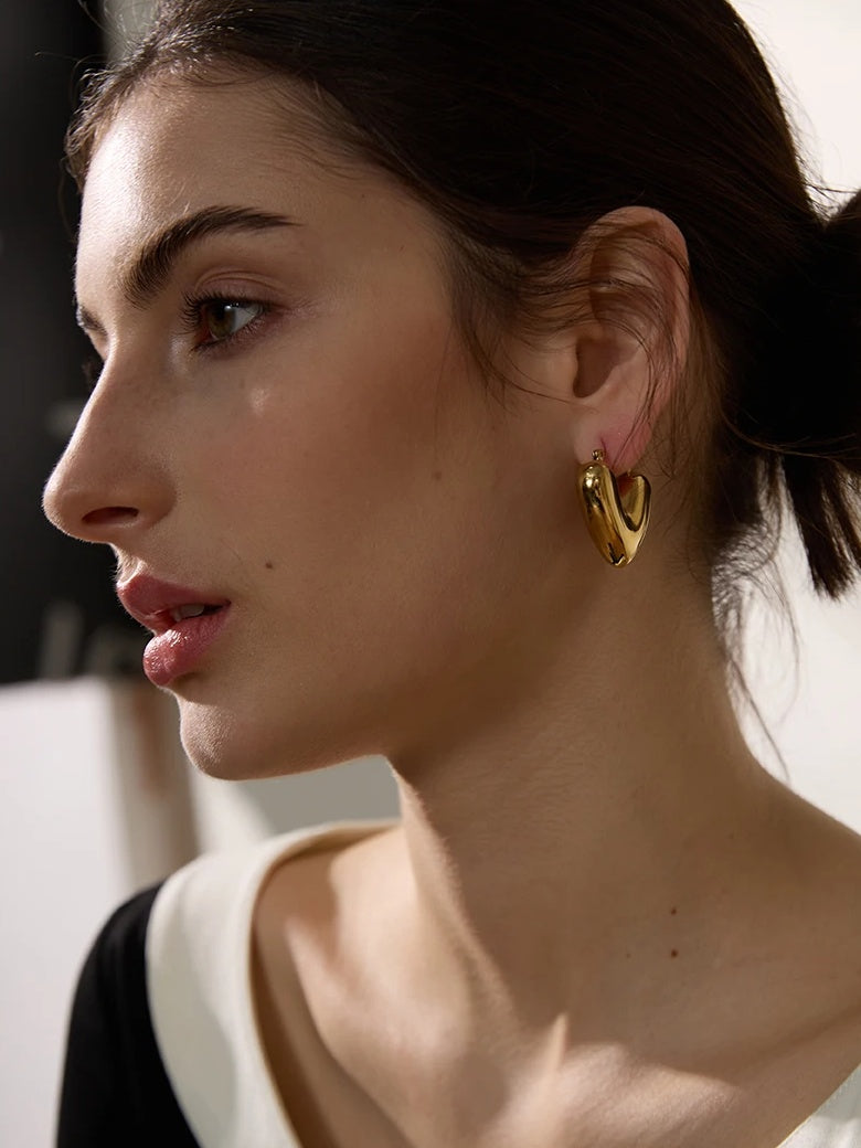 Heart Chunky Versatile Hoop Earrings - Ecru