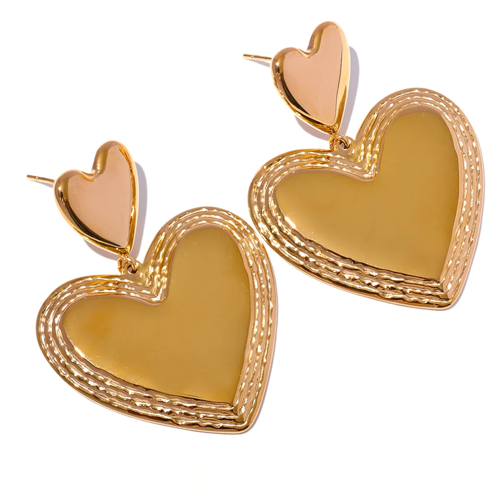 Heart Dangle Romantic Charm Earrings - Ecru