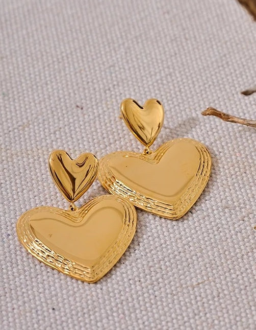 Heart Dangle Romantic Charm Earrings - Ecru