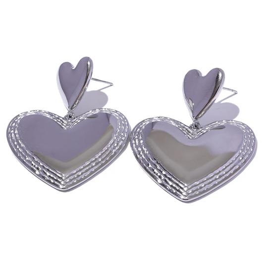 Heart Dangle Romantic Charm Earrings - Ecru