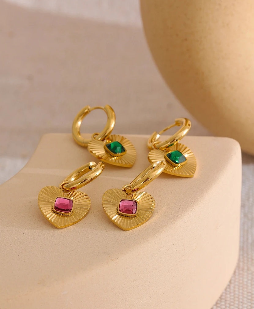 Heart Delicate Glass Crystal Earrings - Ecru