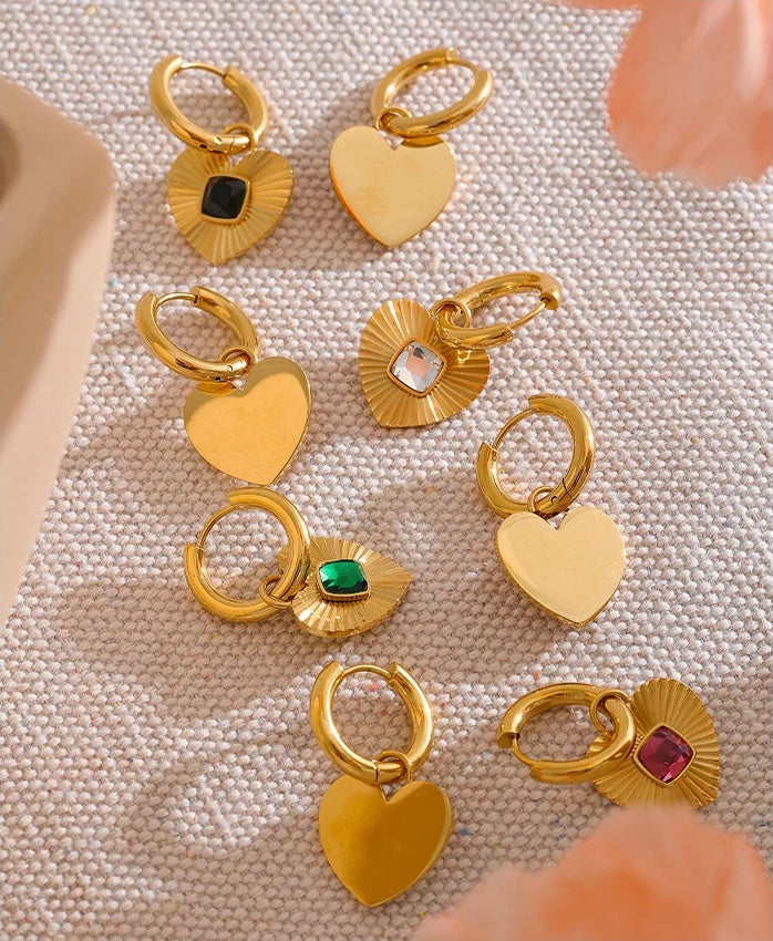 Heart Delicate Glass Crystal Earrings - Ecru