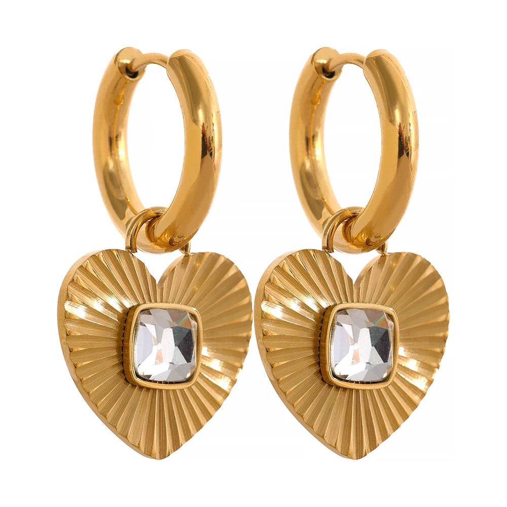 Heart Delicate Glass Crystal Earrings - Ecru