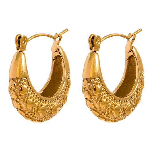 Heart Geometric Plated Hoop Earrings - Ecru