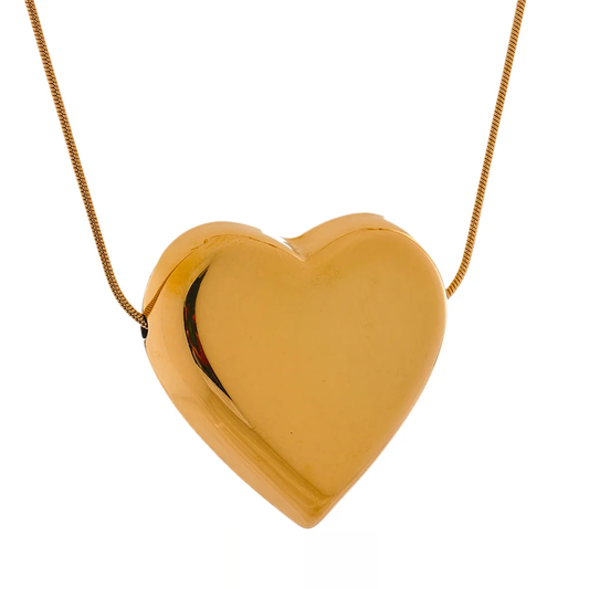 Heart Hollow Smooth Pendant Necklace - Ecru