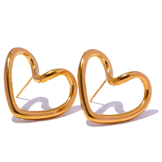 Heart Hollow Trendy Stud Earrings - Ecru