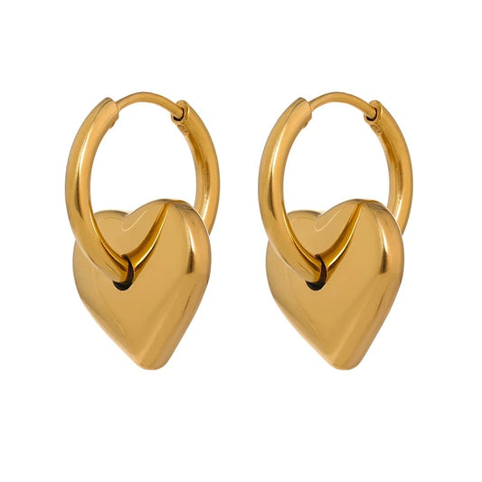 Heart Huggie Golden Hoop Earrings - Ecru