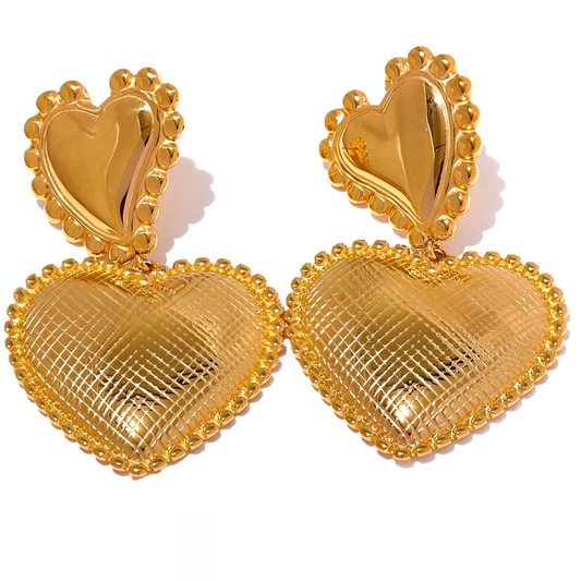 Heart Love Drop Romantic Earrings - Ecru