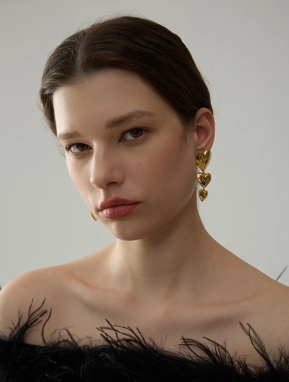 Heart Love Long Hanging Earrings - Ecru