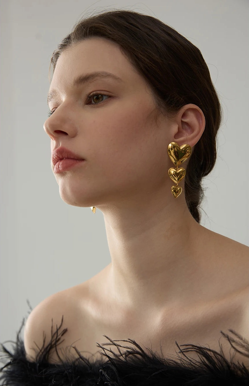 Heart Love Long Hanging Earrings - Ecru